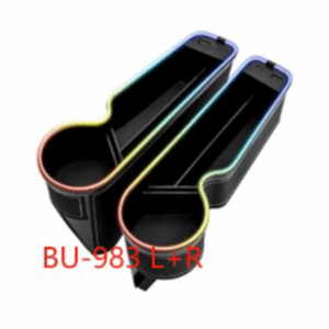 Seat gap storage box me dritë ambientale dhe USB – paketë prej dy copë, e majtë dhe e djathtë, ngjyrë e zezë
