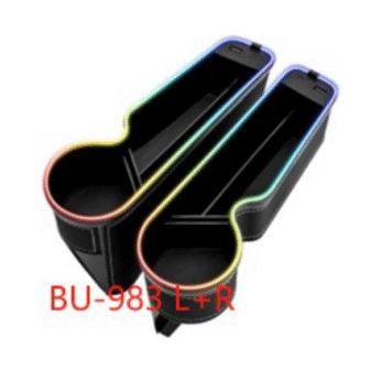 Seat gap storage box me dritë ambientale dhe USB – paketë prej dy copë, e majtë dhe e djathtë, ngjyrë e zezë